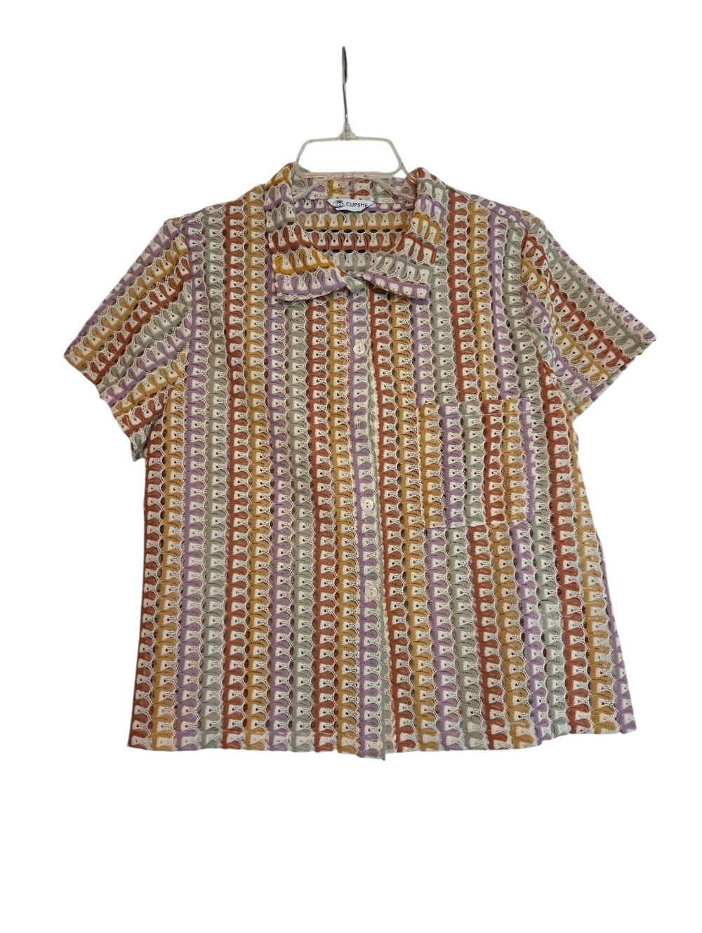 Cupshe Knit Crochet Striped Button Down Top Indie Boho Fall Size Large